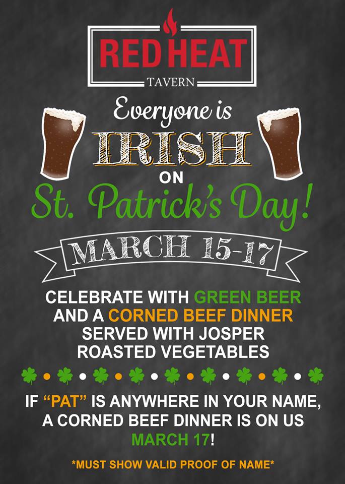 Red Heat Tavern's St. Patrick's Day Flyer