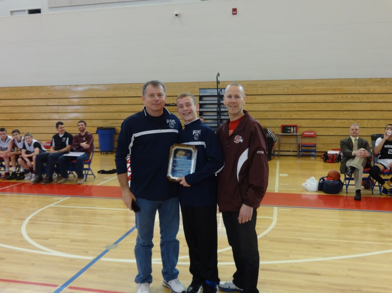 Matthew Thomas - of Wilmington - receiving the Merrimack Valley Youth Basketball's Sportsmanship Award.