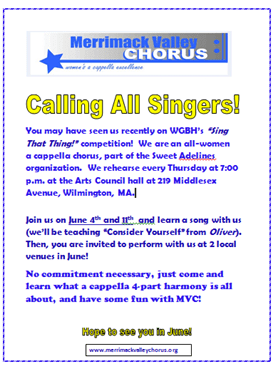 Merrimack Valley Chorus Flyer