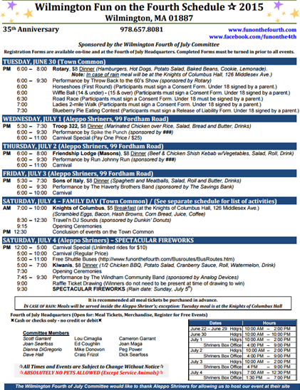 Fun on the 4th 2015 Schedule