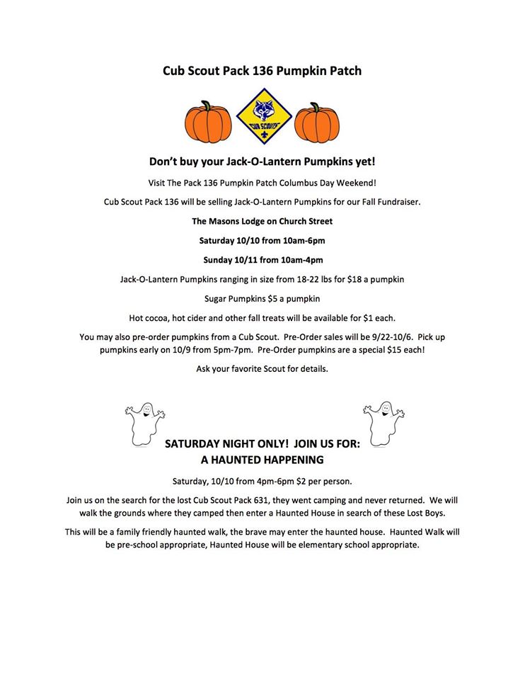 Cub Scout Pack 136 Pumpkin Patch Flyer