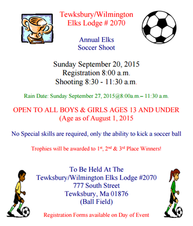 Tewksbury-Wilmington Annual Elks Soccer Shoot