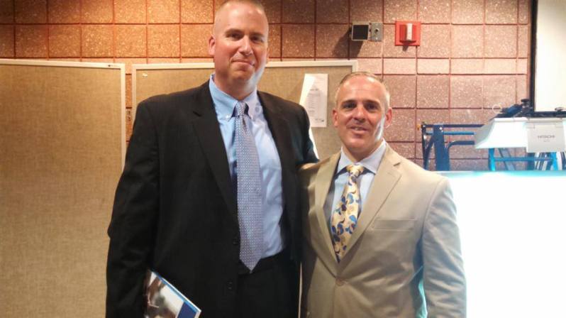 Lt. Scott Sencabaugh with Massachusetts Secretary of Education Matt Malone (from WPD Facebook page)