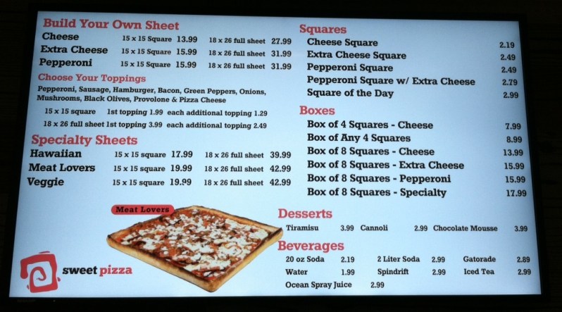 Sweet Pizza Menu
