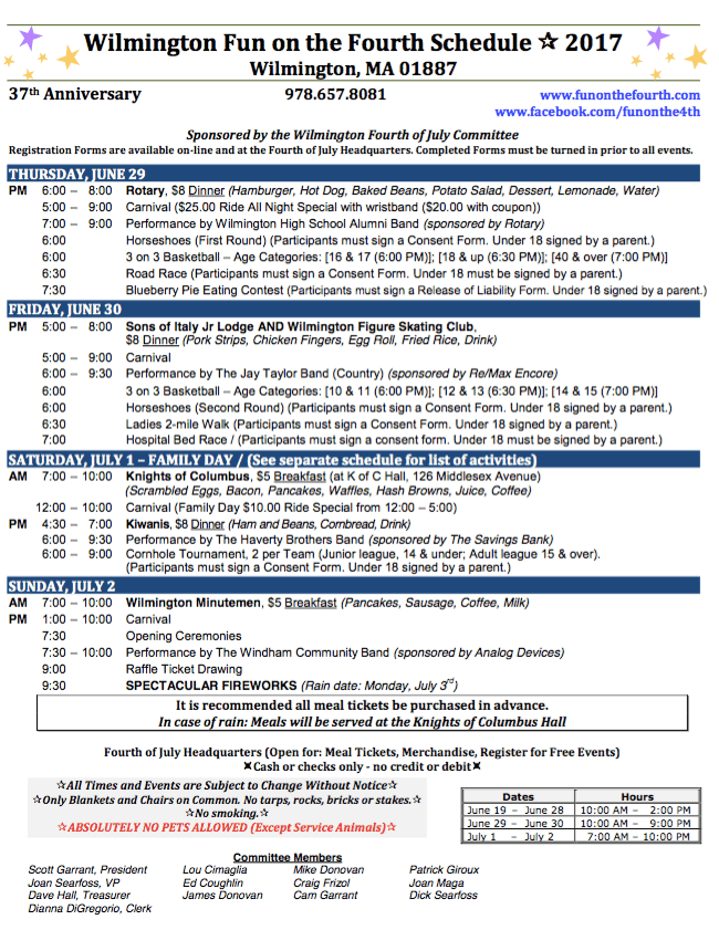 Wilmington Fun on the Fourth Schedule 2017