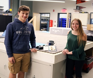 Logan Salvi (Billerica) and Jamie Quintiliani ( Tewksbury) in the new Shawsheen Tech PLTW Lab