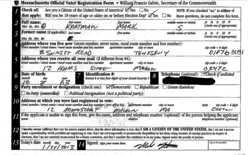 Kratman Voter Registration Form