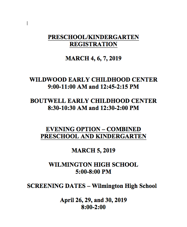 K &amp; PreK Registration Dates