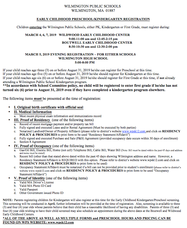 K &amp; PreK Registration Info