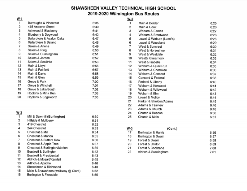 Shawsheen Tech Bus Route #1