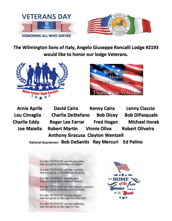 Wilmington Sons Of Italy Veterans Day