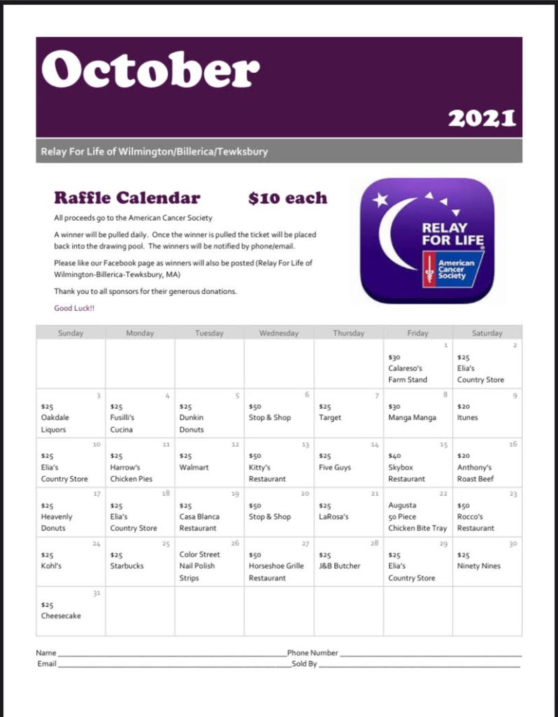 Relay For Life Calendar