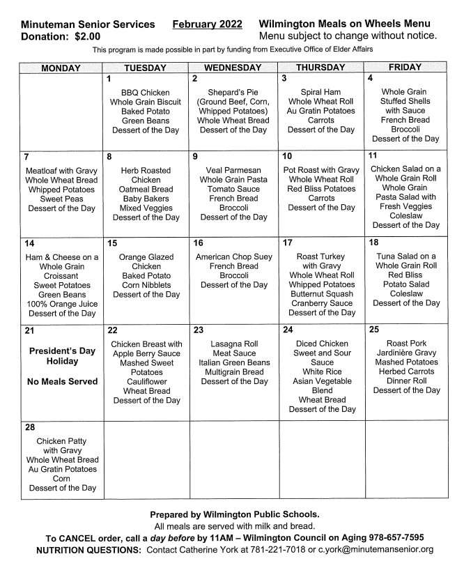 February Meals On Wheels