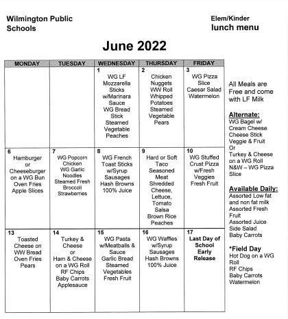 Elementary Lunch Menu