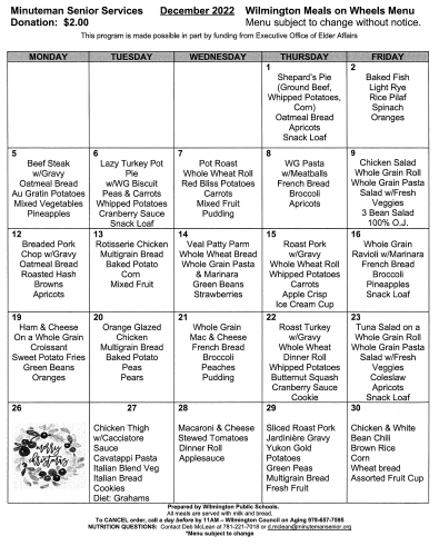 Meals on Wheels December