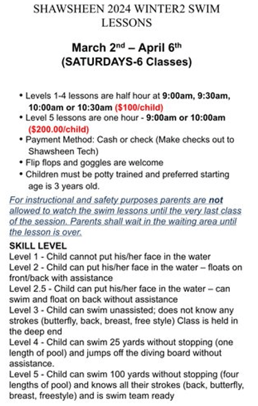 Shawsheen Tech Swim Lessons