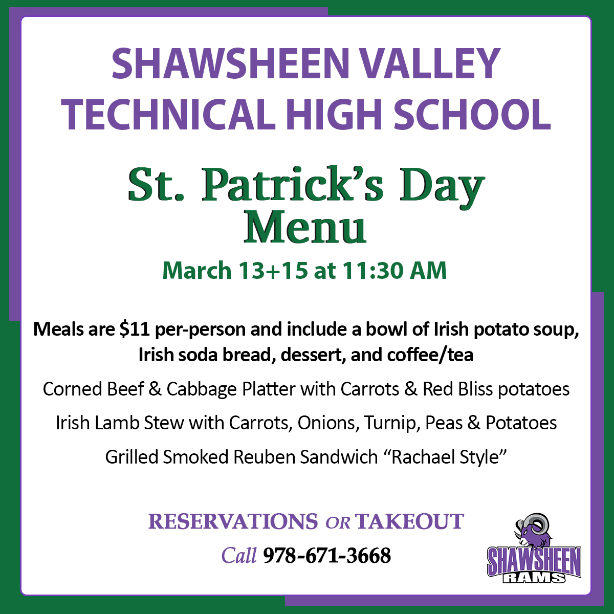St. Patrick's Day Menu