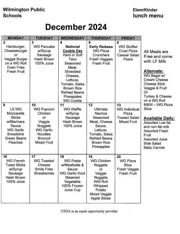 December Elementary Lunch #1